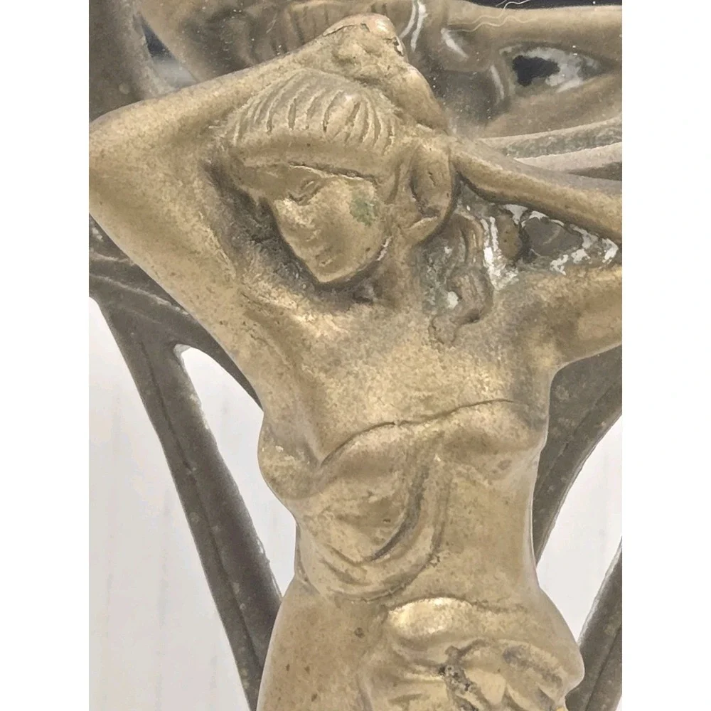 Vintage Brass Art Nouveau Revival Lady or Nymph Table Vanity Mirror, 12 Inch